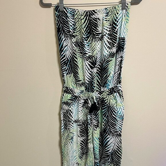 Blue Island Palm Print Strapless Jumpsuit Size S - Picture 1 of 3